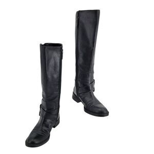 Enzo Angiolini Leather Boots‎ Tall Equestrian Riding Easporty Zip Up Black Sz 7M